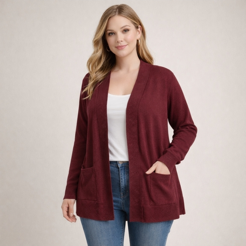 Cielo Maroon Open Front Cardigan Size L